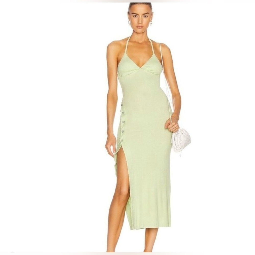 ALIX NYC REVOLVE Green Ribbed Sheath Midi Dress with Slit Size Small
